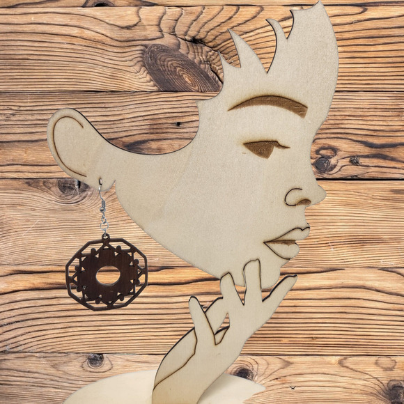 Metatron " Universe" Geometric Wooden Laser-Cut Earrings - Laser Cut - 1 Pair - Picture 1 of 3